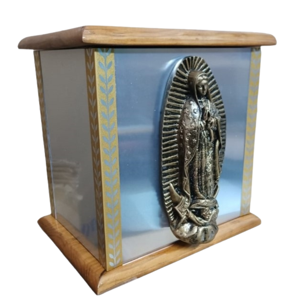 Urna Aluminio Virgen de Guadalupe Fondo Plata
