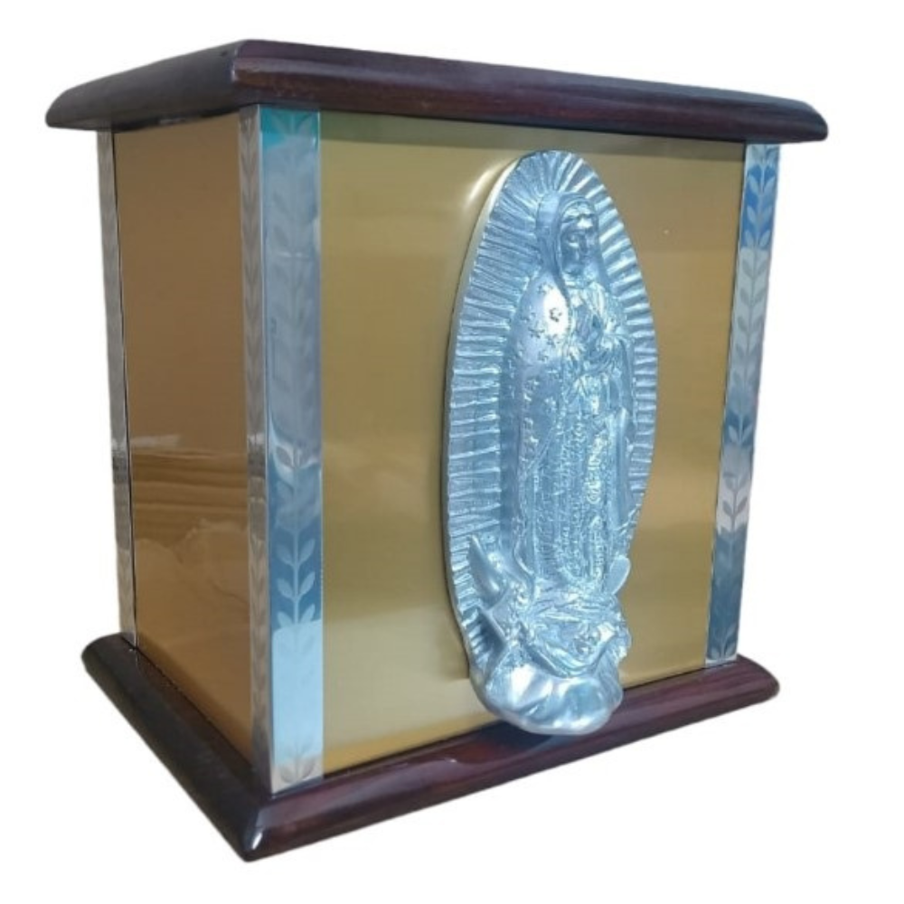 Urna Aluminio Virgen de Guadalupe Fondo Dorado